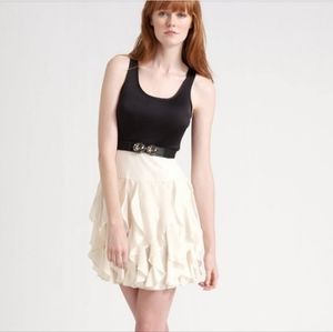 BCBGMaxAzria 0 Silk Black White Mini Dress with Rhinestone Belt